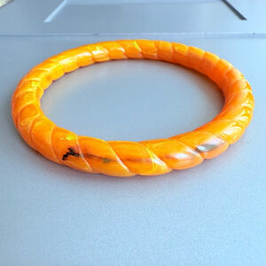 Bakelite Butterscotch Egg Yolk Amber Marble Rope Twist Bangle Bracelet Vintage